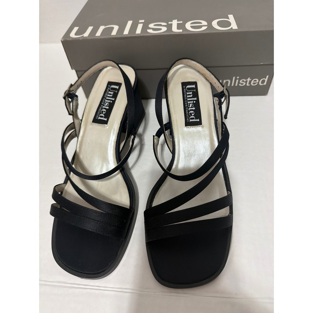 Unlisted Kenneth Cole Navy Blue Strappy Block Heel Sandals 8 Square Toe NEW